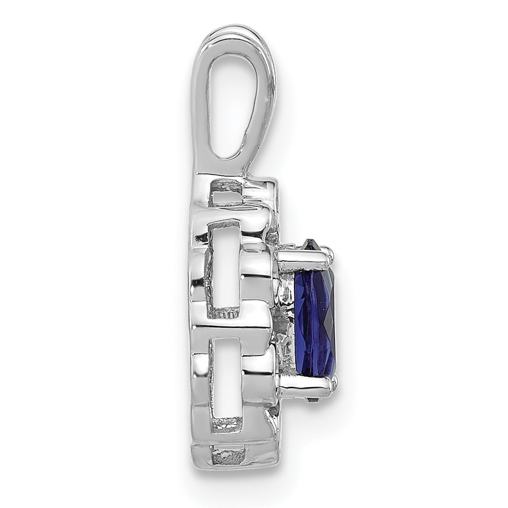 14K Weißgold 0,1 ct. Laborgezüchteter Diamant VS/SI+ G+ und Laborgezüchteter Blauer Saphir Anhänger