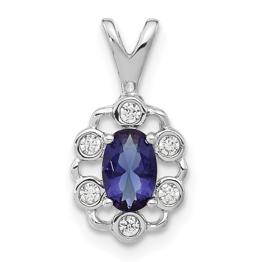 14K Weißgold 0,1 ct. Laborgezüchteter Diamant VS/SI+ G+ und Laborgezüchteter Blauer Saphir Anhänger