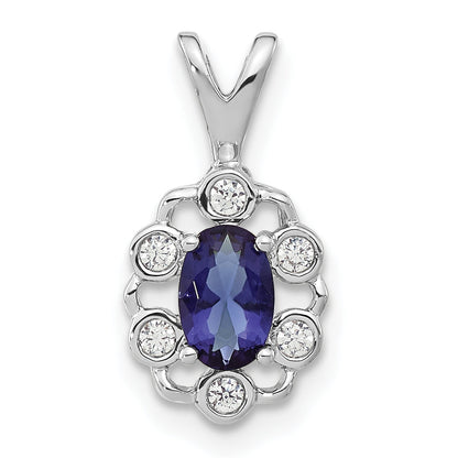 14K Weißgold 0,1 ct. Laborgezüchteter Diamant VS/SI+ G+ und Laborgezüchteter Blauer Saphir Anhänger