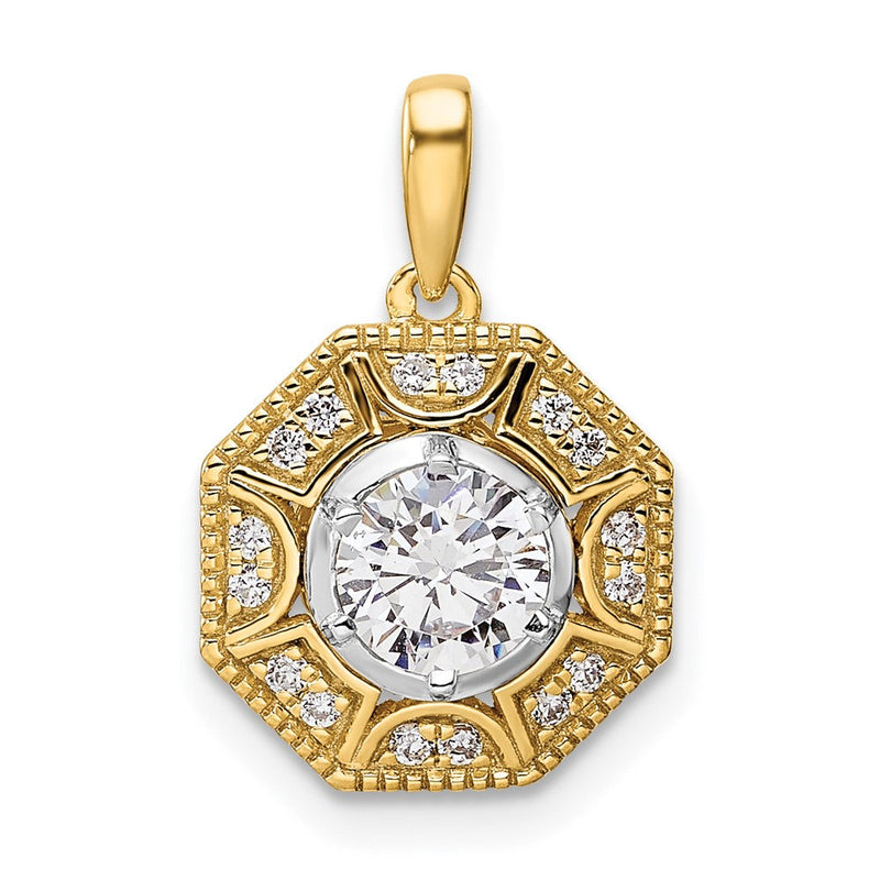 14K Bicolor 3/4 Karat Im Labor Gezüchtet Diamant Vs/si+ G+ Octogon Heiligenschein Anhänger