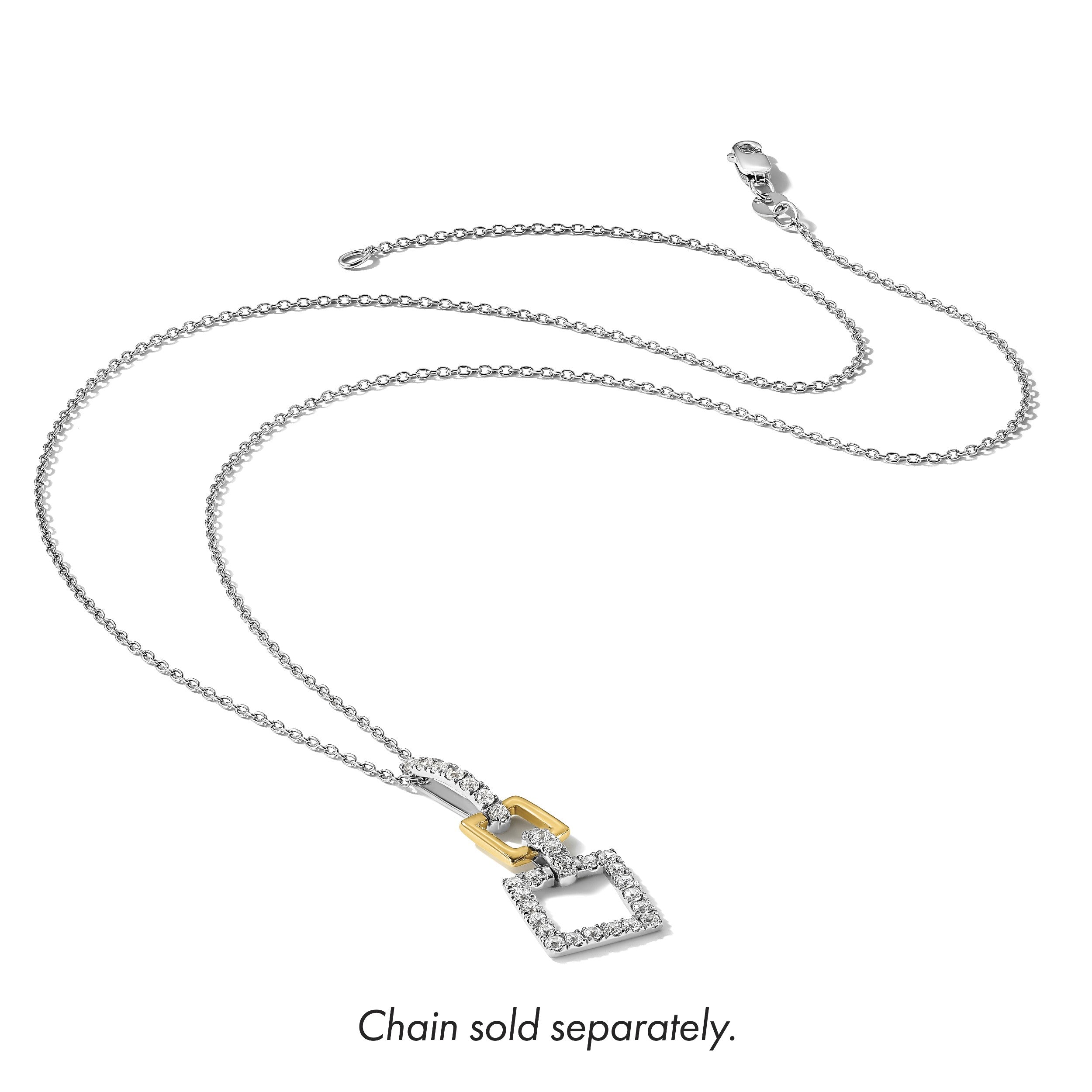 14K Bicolor 0,5 ct. Laborgezüchteter Diamant VS/SI+ G+ Baumelnder Quadratischer Ketten-Gleitanhänger
