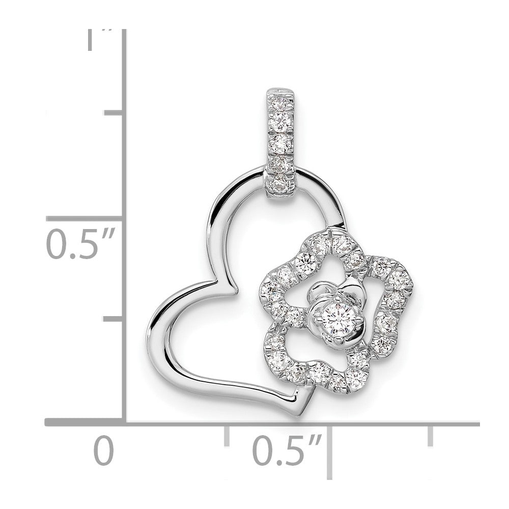 14K Weißgold Blume-auf-Herz-Anhänger mit 0,2 ct. laborgezüchtetem Diamanten VS/SI+ G+