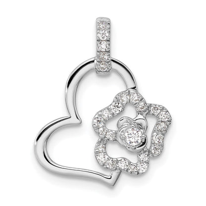 14K Weißgold Blume-auf-Herz-Anhänger mit 0,2 ct. laborgezüchtetem Diamanten VS/SI+ G+