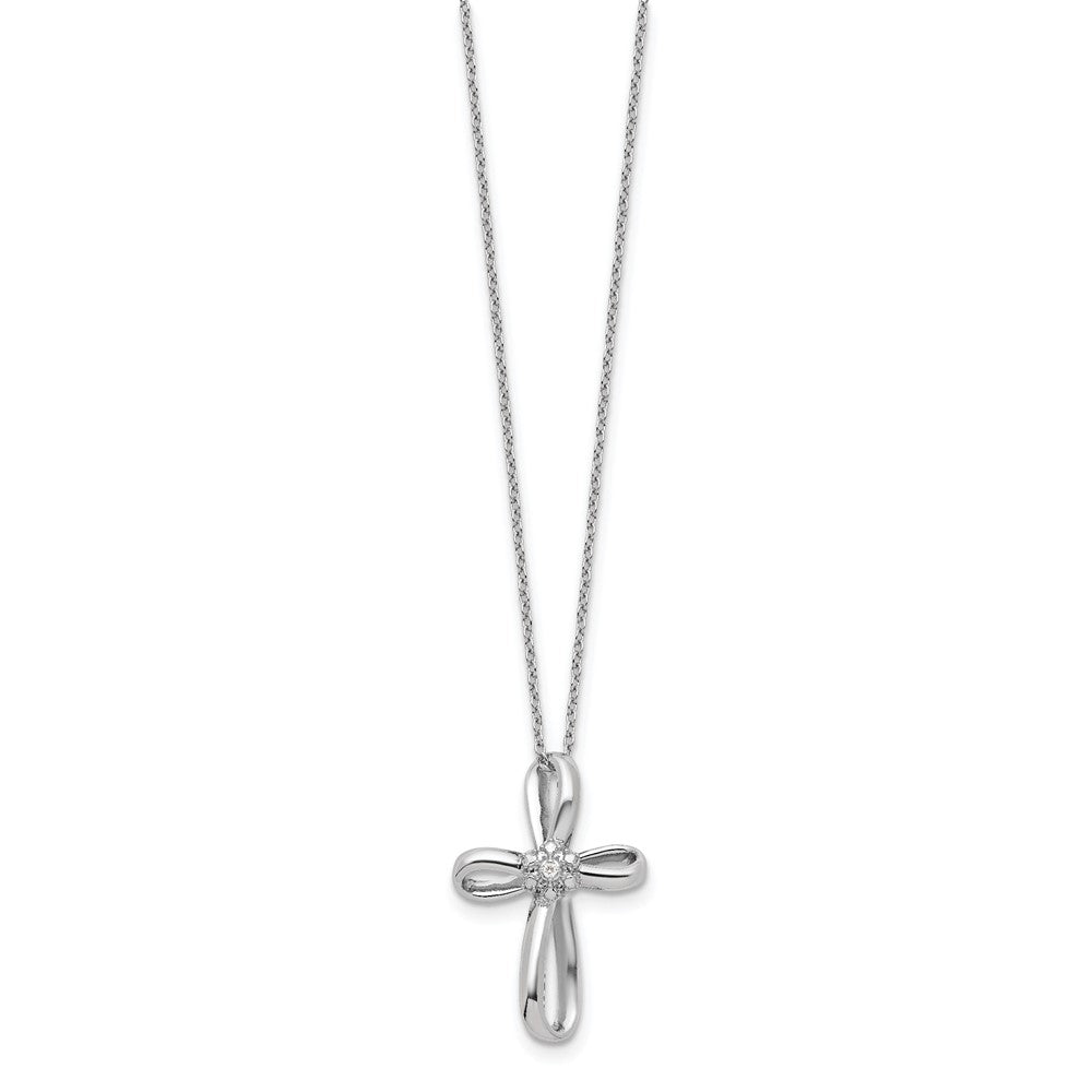 14K Weißgold Kreuzanhänger-Halskette mit 0,01 ct. laborgezüchtetem Diamant VS/SI+ G+, 45 cm