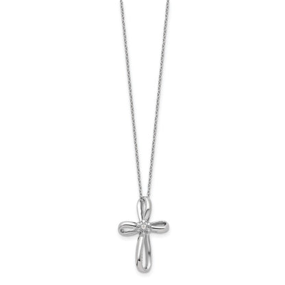 14K Weißgold Kreuzanhänger-Halskette mit 0,01 ct. laborgezüchtetem Diamant VS/SI+ G+, 45 cm