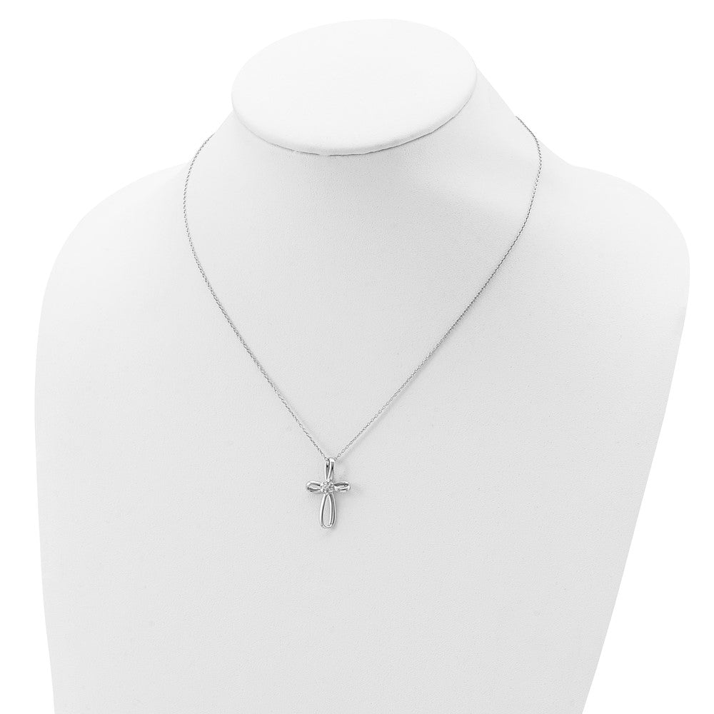 14K Weißgold Kreuzanhänger-Halskette mit 0,01 ct. laborgezüchtetem Diamant VS/SI+ G+, 45 cm