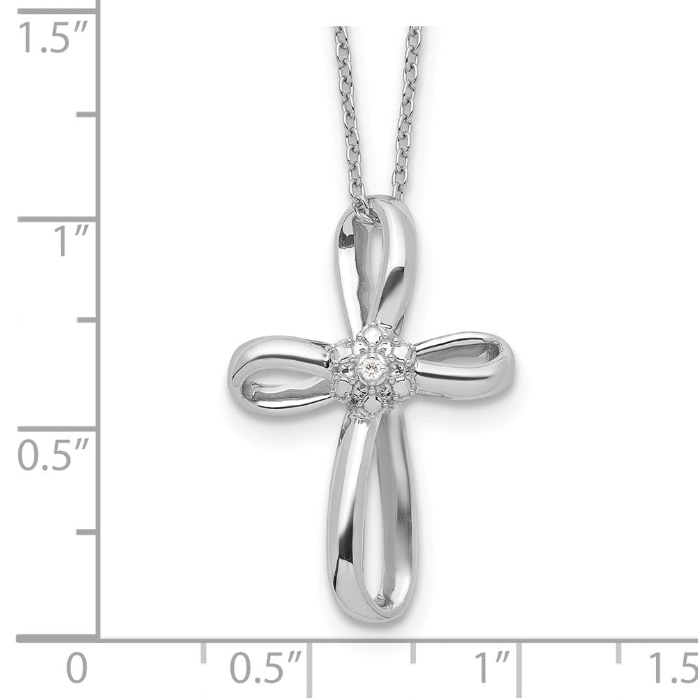14K Weißgold Kreuzanhänger-Halskette mit 0,01 ct. laborgezüchtetem Diamant VS/SI+ G+, 45 cm