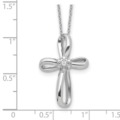 14K Weißgold Kreuzanhänger-Halskette mit 0,01 ct. laborgezüchtetem Diamant VS/SI+ G+, 45 cm