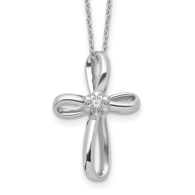 14K Weißgold Kreuzanhänger-Halskette mit 0,01 ct. laborgezüchtetem Diamant VS/SI+ G+, 45 cm