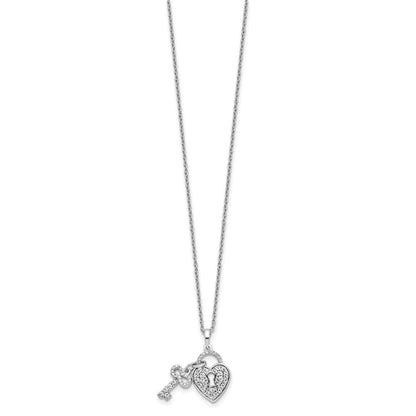 14K Weißgold 0,5 ct. Labor gezüchteter Diamant VS/SI+ G+ 18 Zoll Herz-Schloss-und-Schlüssel-Anhänger-Halskette