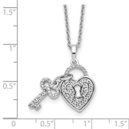 14K Weißgold 0,5 ct. Labor gezüchteter Diamant VS/SI+ G+ 18 Zoll Herz-Schloss-und-Schlüssel-Anhänger-Halskette