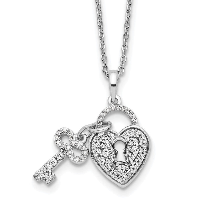 14K Weißgold 0,5 ct. Labor gezüchteter Diamant VS/SI+ G+ 18 Zoll Herz-Schloss-und-Schlüssel-Anhänger-Halskette