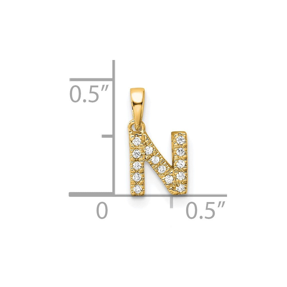 10K Gelbgold 10K Diamant Buchstabe N Initiale mit Bail Anhänger