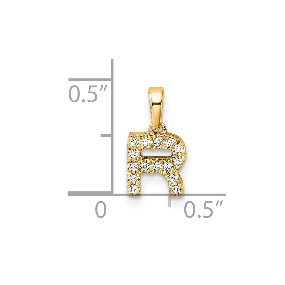 10K Gelbgold 10K Diamant Buchstabe R Initiale mit Bail Anhänger