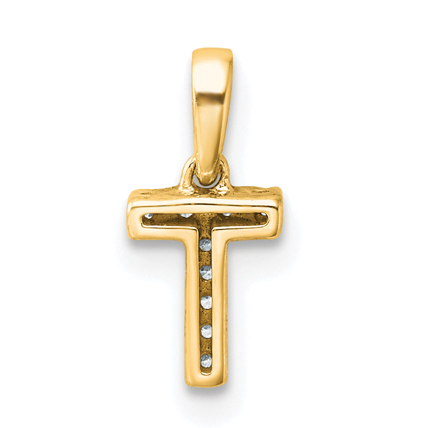 10K Gelbgold 10K Diamant Buchstabe T Initiale mit Bail Anhänger