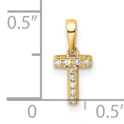 10K Gelbgold 10K Diamant Buchstabe T Initiale mit Bail Anhänger