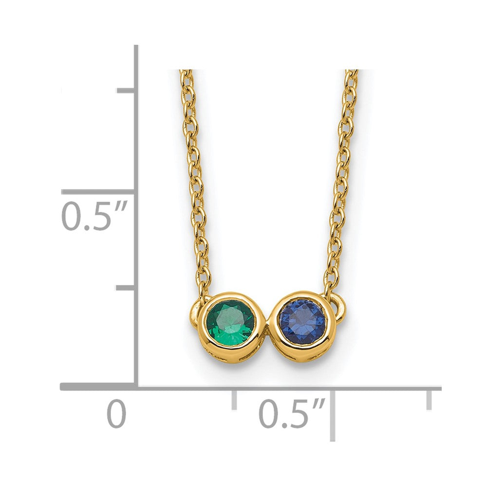 14K Gelbgold 2 Synthetisch Geburtsstein Familie Halskette