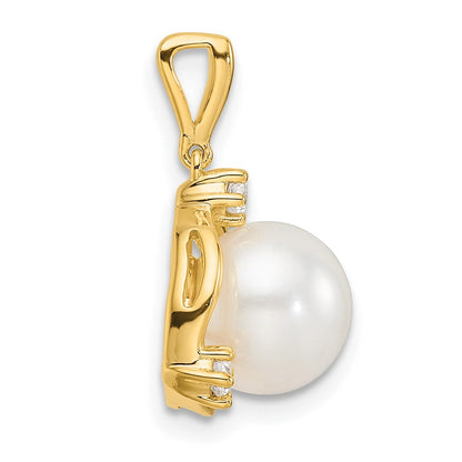 14K Gelbgold-Anhänger mit 0,125 ct. laborgezüchtetem Diamant VS/SI+ G+ und 8,00 mm runder Süßwasser-Zuchtperle