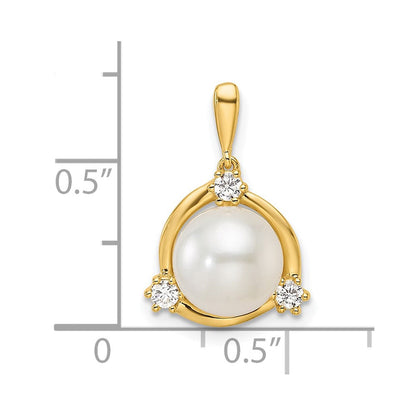 14K Gelbgold-Anhänger mit 0,125 ct. laborgezüchtetem Diamant VS/SI+ G+ und 8,00 mm runder Süßwasser-Zuchtperle