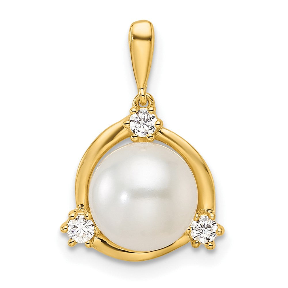 14K Gelbgold-Anhänger mit 0,125 ct. laborgezüchtetem Diamant VS/SI+ G+ und 8,00 mm runder Süßwasser-Zuchtperle