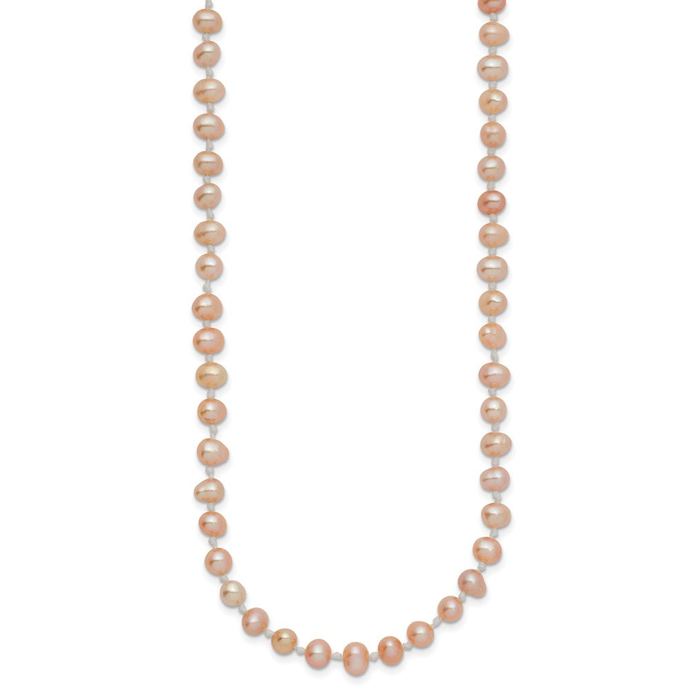 14K Gelbgold 4-5mm Rosa Nahe Rund Süßwasser Zuchtperle Halskette