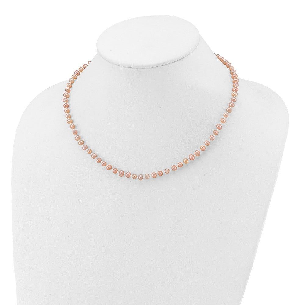 14K Gelbgold 4-5mm Rosa Nahe Rund Süßwasser Zuchtperle Halskette