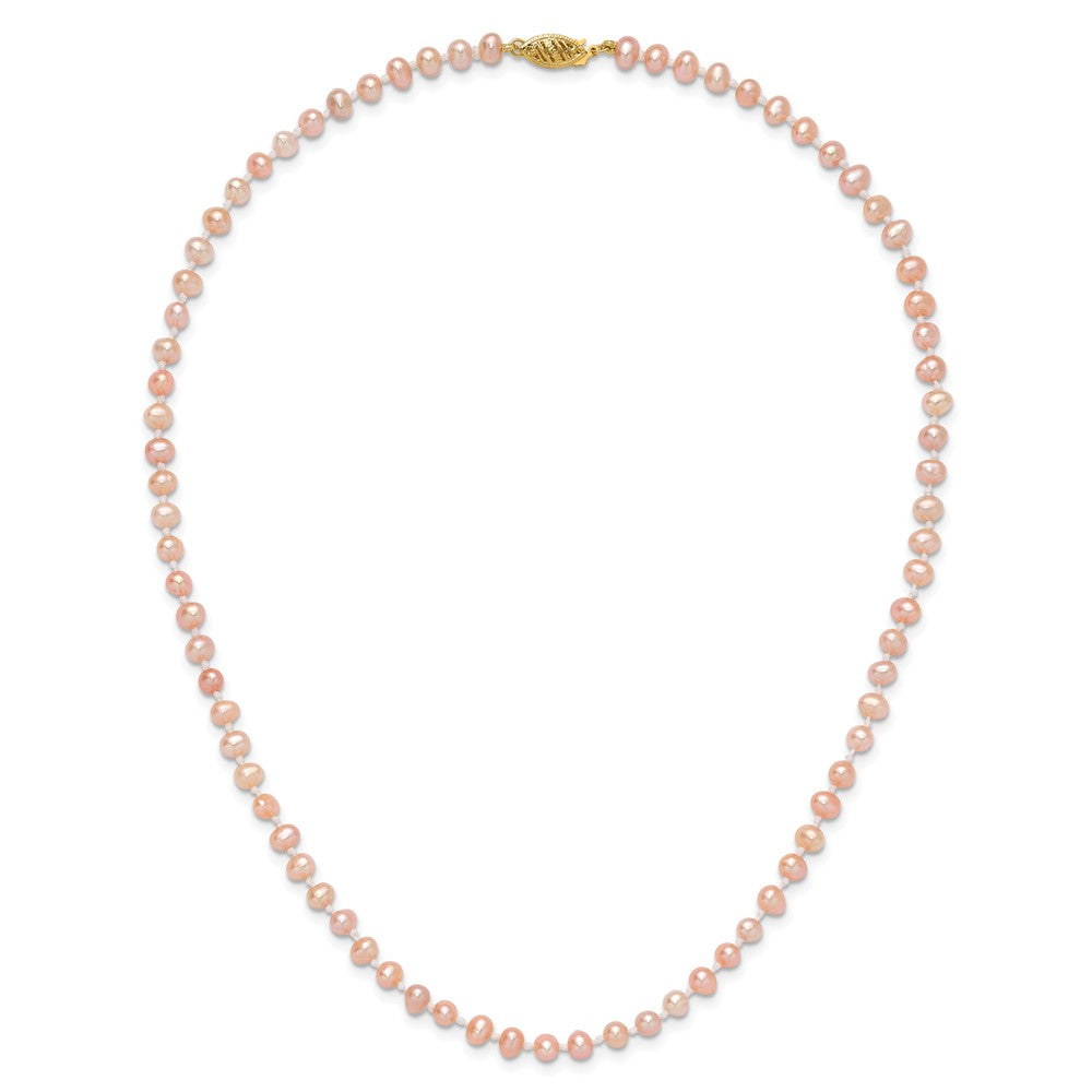14K Gelbgold 4-5mm Rosa Nahe Rund Süßwasser Zuchtperle Halskette