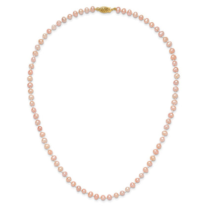 14K Gelbgold 4-5mm Rosa Nahe Rund Süßwasser Zuchtperle Halskette