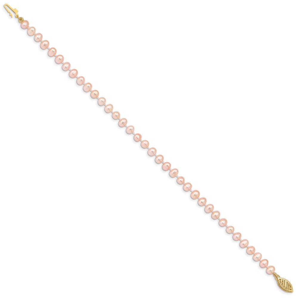 7.5 Zoll 14K 4-5mm Rosa Nahe Rund Süßwasser Zuchtperle Armband