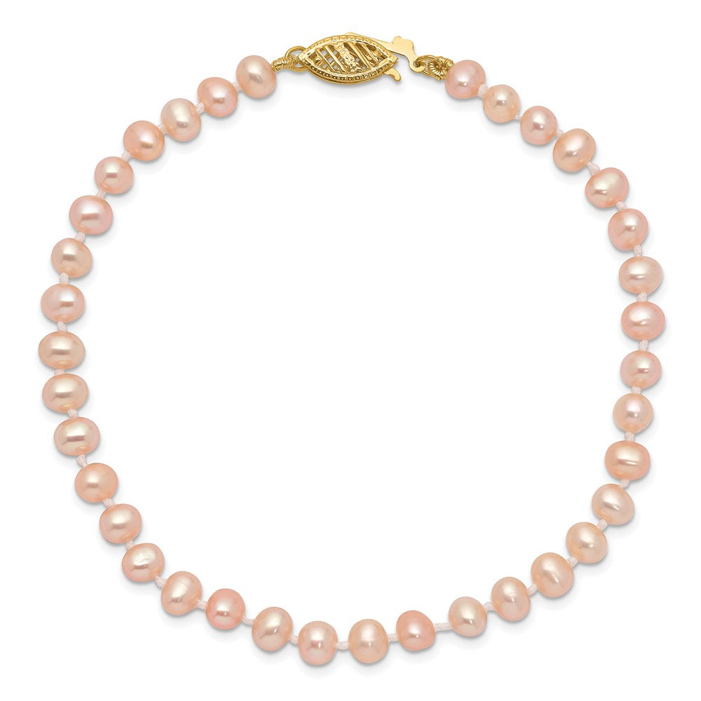 7.5 Zoll 14K 4-5mm Rosa Nahe Rund Süßwasser Zuchtperle Armband