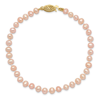 7.5 Zoll 14K 4-5mm Rosa Nahe Rund Süßwasser Zuchtperle Armband