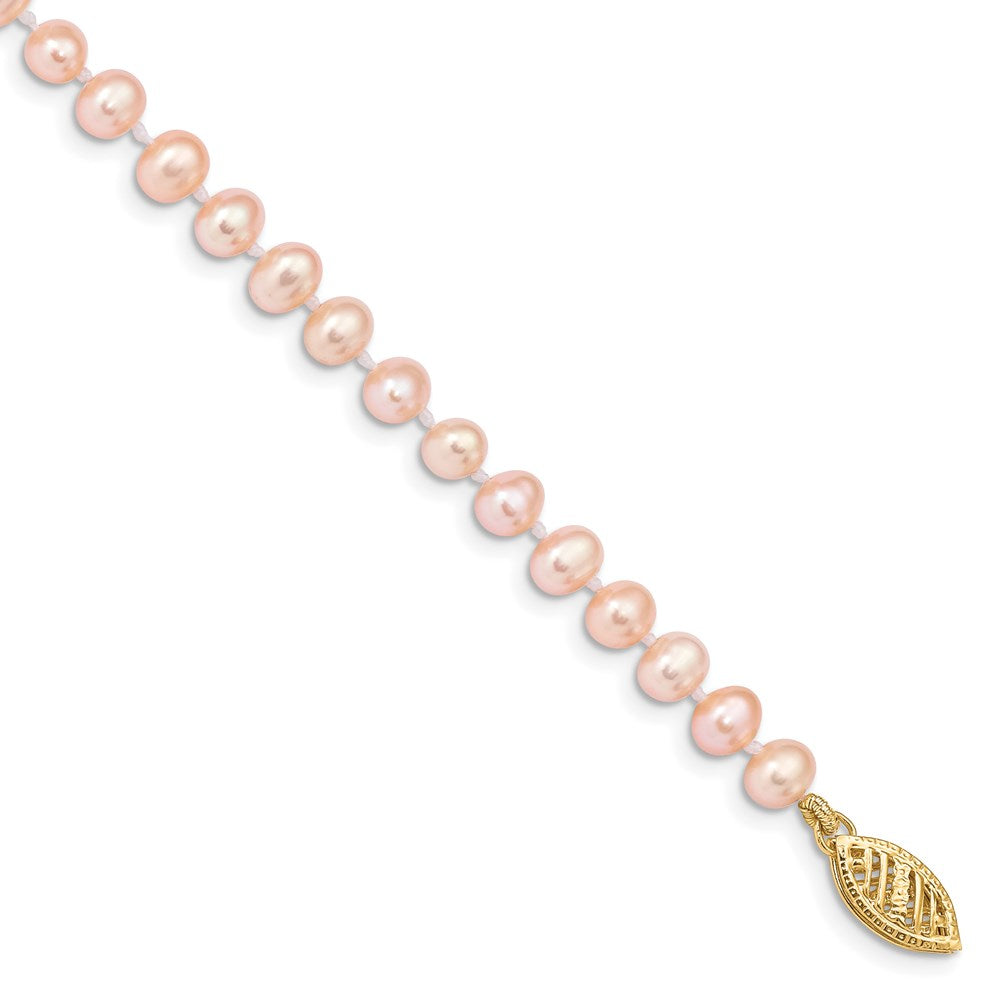 7.5 Zoll 14K 4-5mm Rosa Nahe Rund Süßwasser Zuchtperle Armband