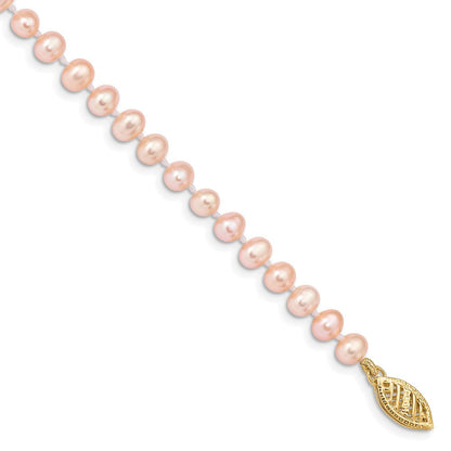 7.5 Zoll 14K 4-5mm Rosa Nahe Rund Süßwasser Zuchtperle Armband