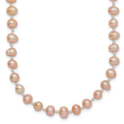 14K Gelbgold 4-5mm Rosa Nahe Rund Süßwasser Zuchtperle Halskette
