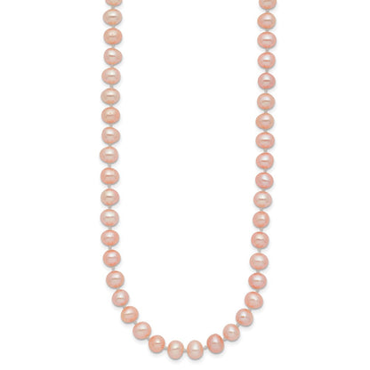 14K Gelbgold 5-6mm Rosa Nahe Rund Süßwasser Zuchtperle Halskette