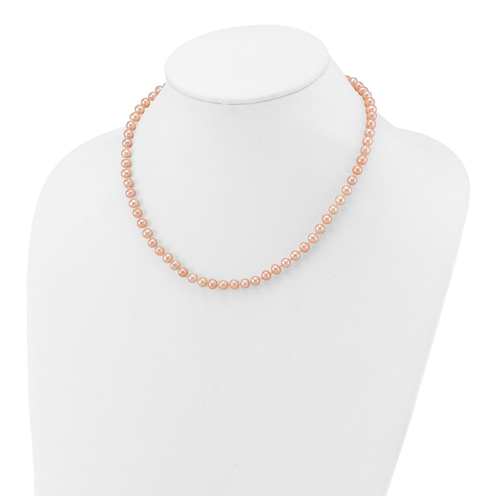 14K Gelbgold 5-6mm Rosa Nahe Rund Süßwasser Zuchtperle Halskette