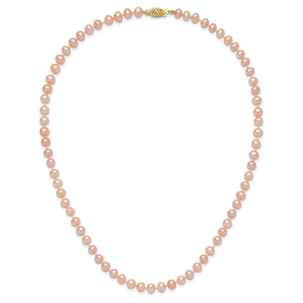 14K Gelbgold 5-6mm Rosa Nahe Rund Süßwasser Zuchtperle Halskette