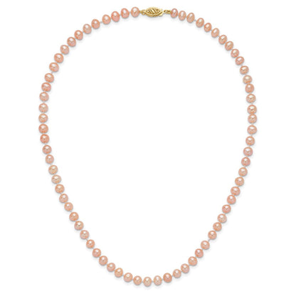14K Gelbgold 5-6mm Rosa Nahe Rund Süßwasser Zuchtperle Halskette