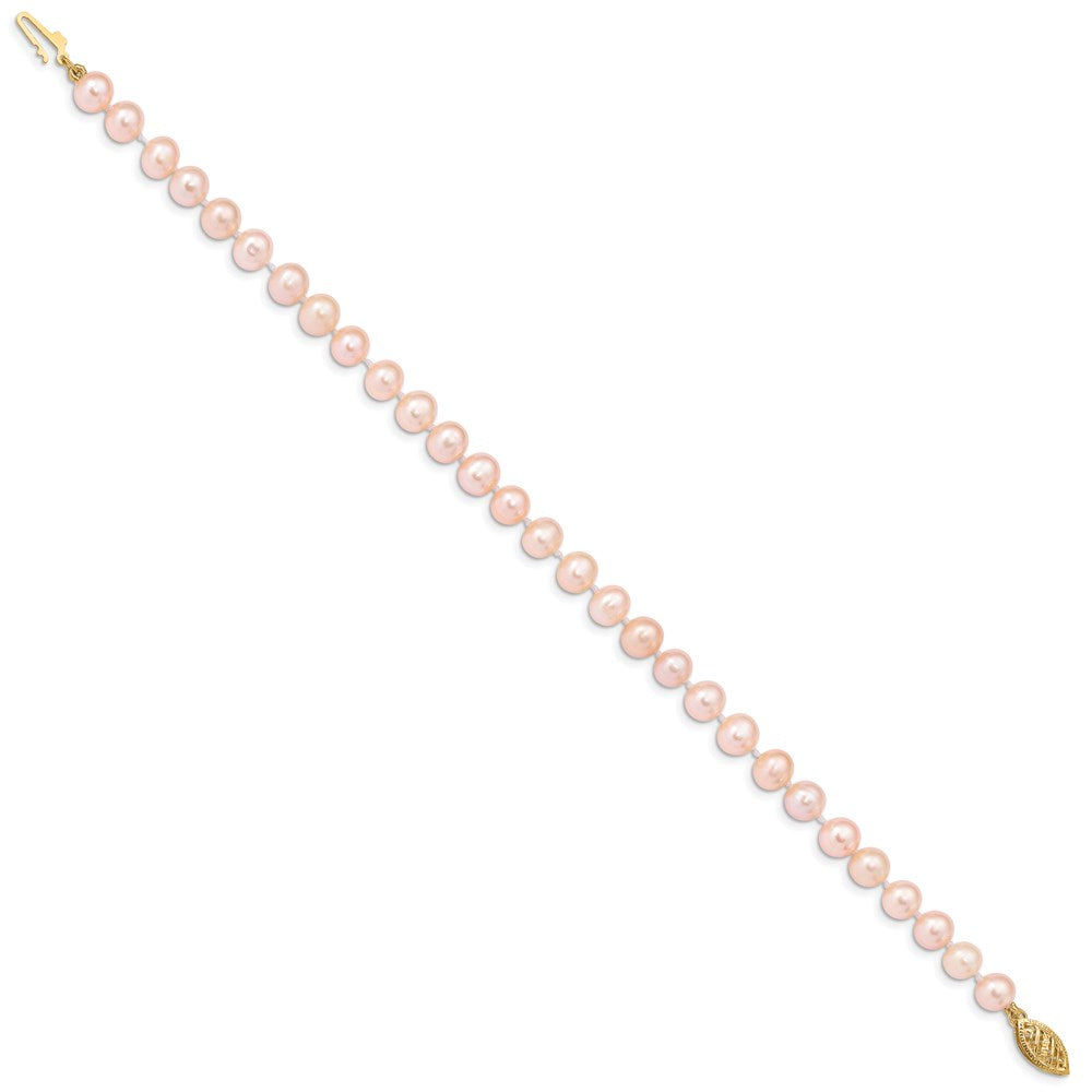 7.5 Zoll 14K 5-6mm Rosa Nahe Rund Süßwasser Zuchtperle Armband