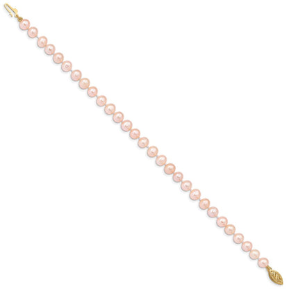 7.5 Zoll 14K 5-6mm Rosa Nahe Rund Süßwasser Zuchtperle Armband
