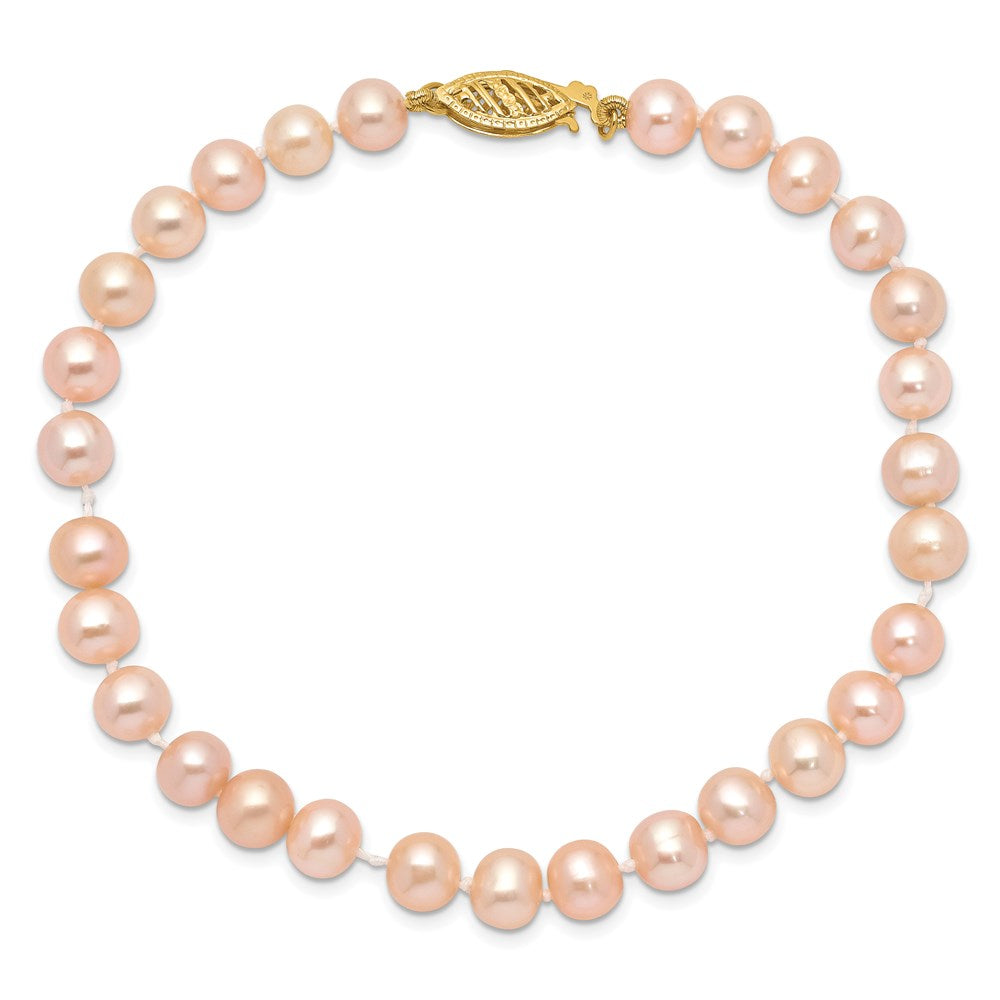 7.5 Zoll 14K 5-6mm Rosa Nahe Rund Süßwasser Zuchtperle Armband