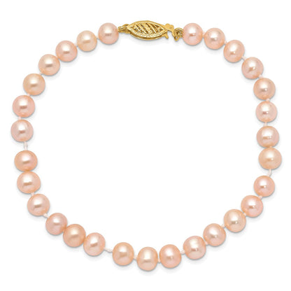 7.5 Zoll 14K 5-6mm Rosa Nahe Rund Süßwasser Zuchtperle Armband