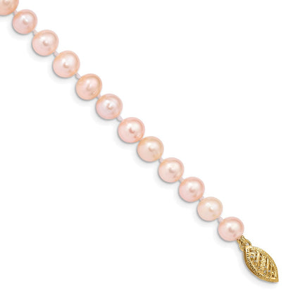 7.5 Zoll 14K 5-6mm Rosa Nahe Rund Süßwasser Zuchtperle Armband