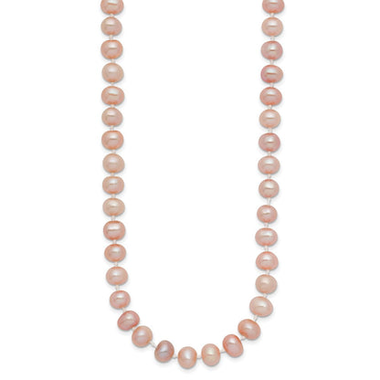 14K Gelbgold 6-7mm Rosa Nahe Rund Süßwasser Zuchtperle Halskette
