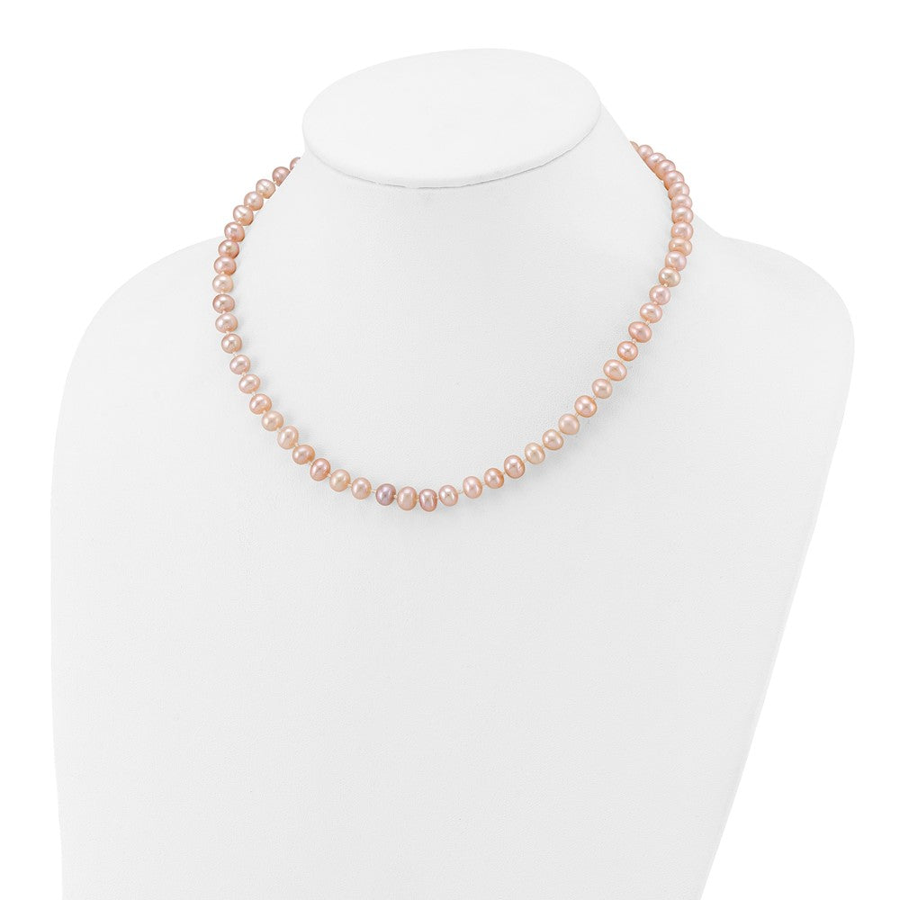 14K Gelbgold 6-7mm Rosa Nahe Rund Süßwasser Zuchtperle Halskette