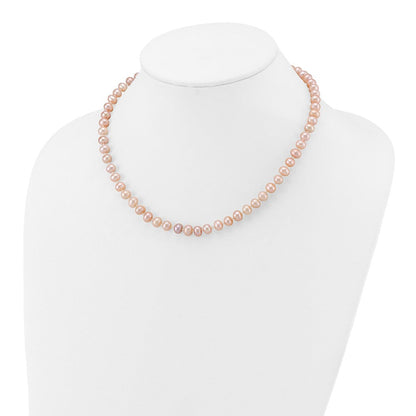 14K Gelbgold 6-7mm Rosa Nahe Rund Süßwasser Zuchtperle Halskette