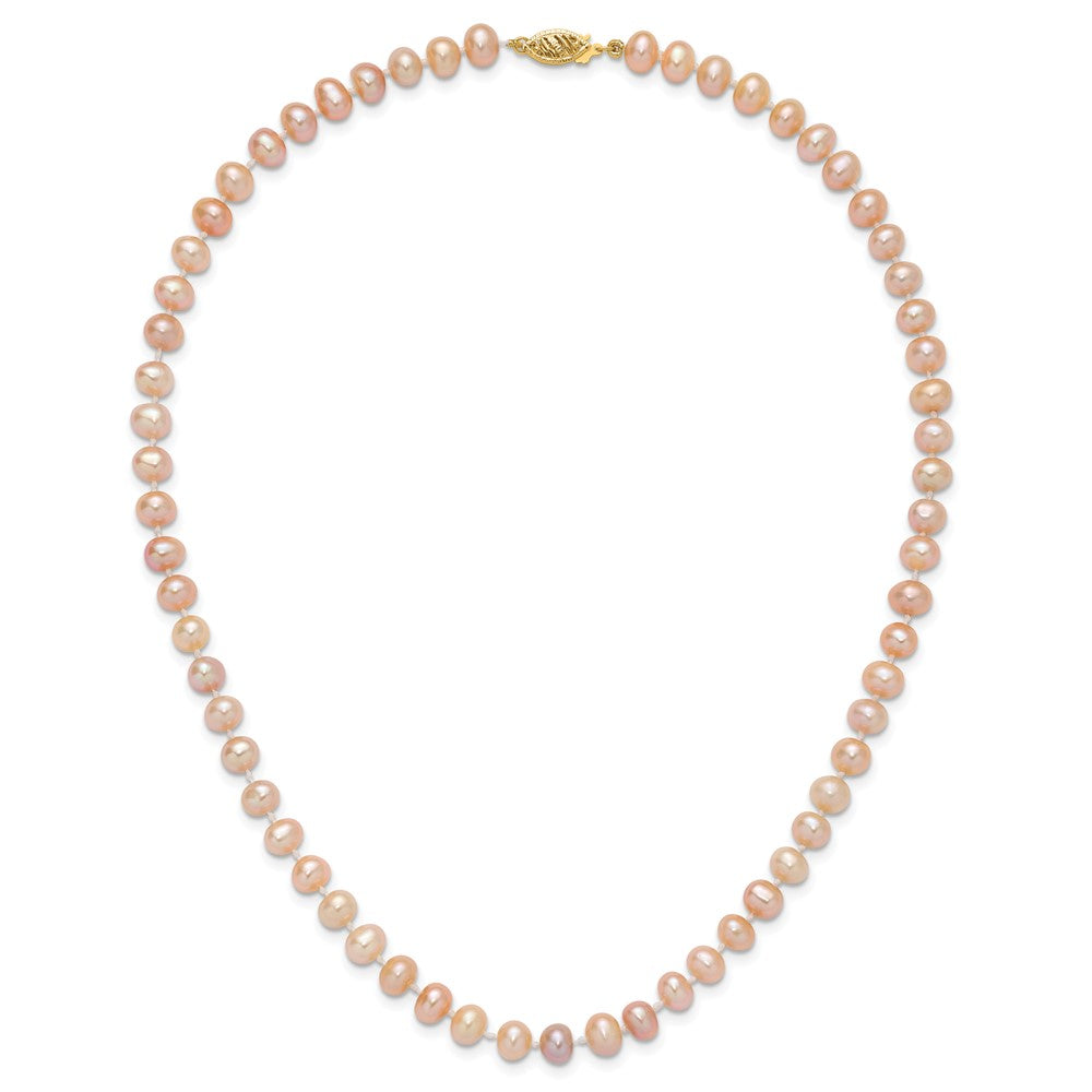 14K Gelbgold 6-7mm Rosa Nahe Rund Süßwasser Zuchtperle Halskette