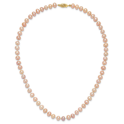 14K Gelbgold 6-7mm Rosa Nahe Rund Süßwasser Zuchtperle Halskette