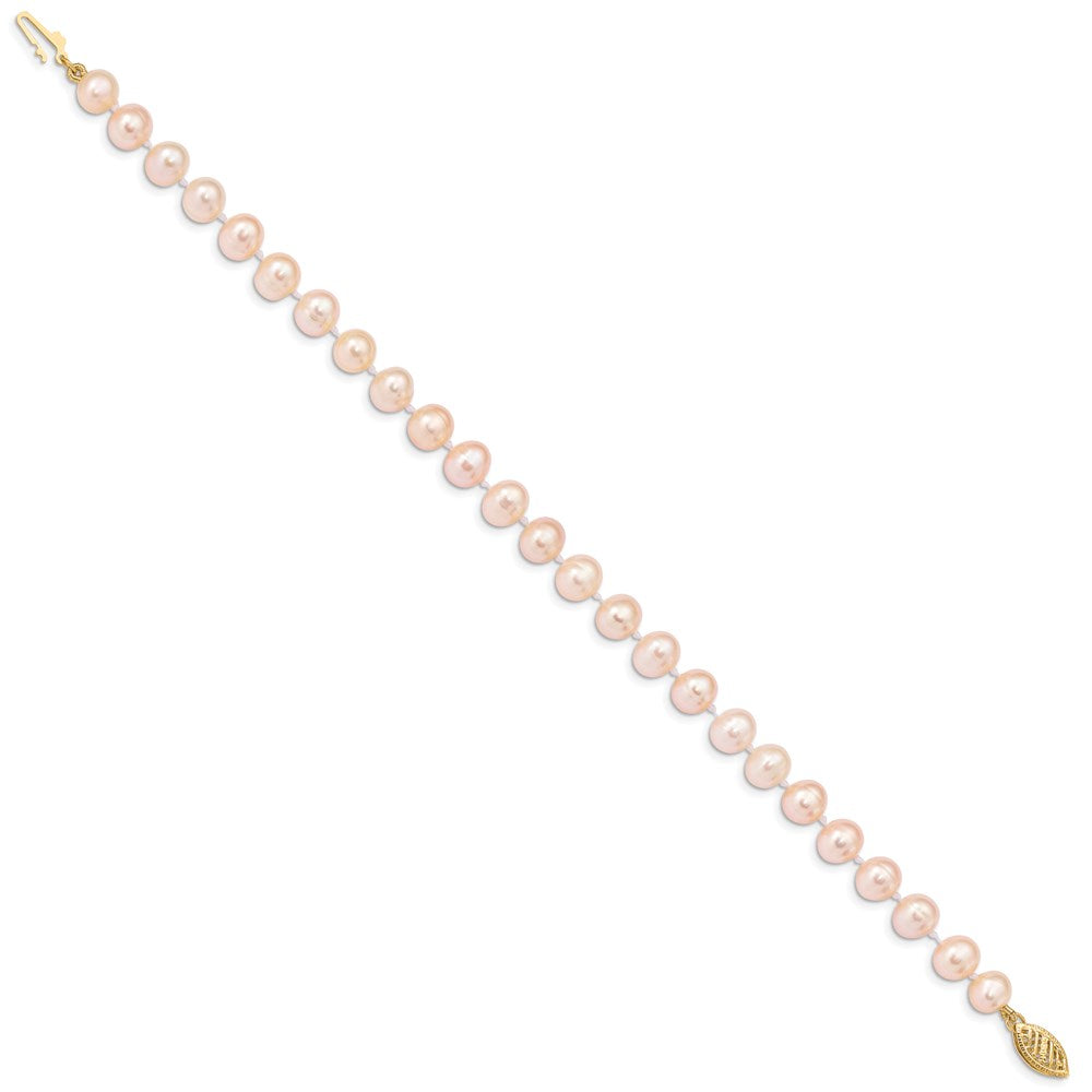 7.5 Zoll 14K 6-7mm Rosa Nahe Rund Süßwasser Zuchtperle Armband