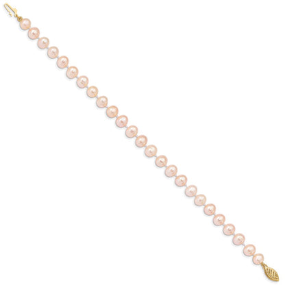 7.5 Zoll 14K 6-7mm Rosa Nahe Rund Süßwasser Zuchtperle Armband